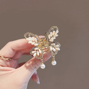 กิ๊บหนีบผมแฟชั่นผู้หญิงประดับพลอยเทียมรูปผีเสื้อกลวงประดับมุกพู่ครึ่งแบบประณีตเครื่องประดับผมแผ่นแปะผม