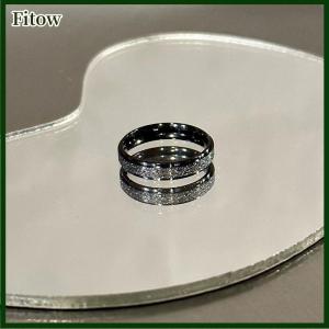 Fitow 2Pcs Fashion Shiny Geometric Couple Ring For Men Women Exquisite Daily Versatile Black White Ring Jewelry Accessories Gifts