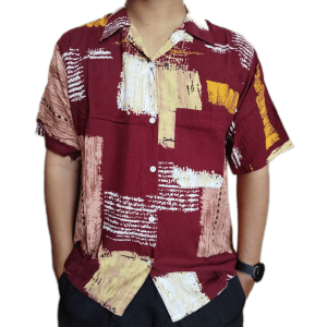 Kemeja Pria Lengan Pendek Kasual Terbaru Motif Abstrak Vintage FOLD.CO 2022