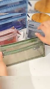 Auzak Double Layer Mesh Pencil Case Large Capacity Portable Student School Stationery Storage Bag 1Pc