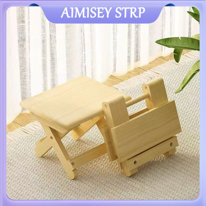 Oak Folding Stool Portable Household Solid Wood Maza Outdoor