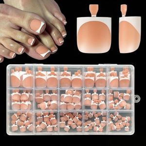 MODERNLUX 150pcs Short Square False Nails 15 Sizes Full Cover Short Tip Toenail Wearable White Edge Design Press on Toenails DIY Home Manicure