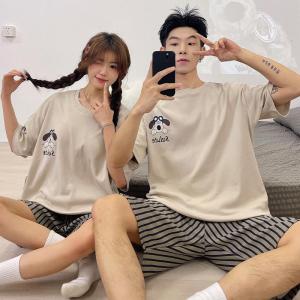 Sleepsway 91802 ชุดนอนแบบเซ็ตคู่ขาสั้น ลายทางรูปน้องหมา ผ้าใส่สบายชิว