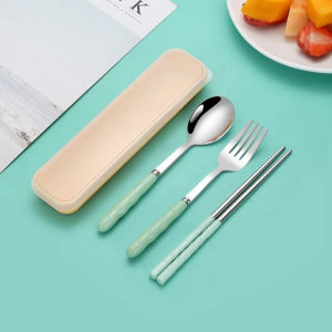 Bộ 3 món thìa đũa dĩa lúa mạch chất liệu inox 304 không rỉ kèm hộp bộ muỗngthìa nĩa dùng cá nhân
