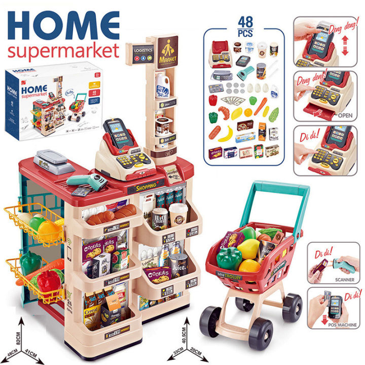 24h Delivery】Home Supermarket Toys Pretend Play with Trolley