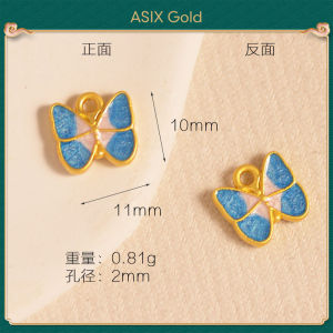 ASIX GOLD 916 18K Gold Plated Butterfly Enamel Cloisonne Floral DIY Pendant Charm Necklace Bracelet Jewelry Set Fashion Gift for Women Durable Lucky Charm