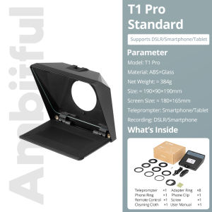 AMBITFUL T1 Mini Teleprompter Portable Inscriber Mobile Teleprompter Artifact Video With Remote Control for Phone and DSLR Recording