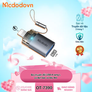 Bộ Chuyển Đổi Mcdodo OT-7390 USB-A Sang L Có Đèn Báo & Dây Đeo – Hỗ Trợ Sạc Nhanh iPhone - CHÍNH HÃNG