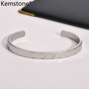 Kemstone สร้อยข้อมือกำไลข้อมือชายลายนูนคลื่นสแตนเลสเครื่องประดับ Gift