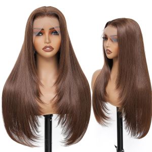 Synthetic Lace Front Wig 13x4 HD Lace Layered Hairstyle Pre Plucked Hairline Straight Long Black Glueless Wigs for Black Women 26 Inch Beginner Friendly