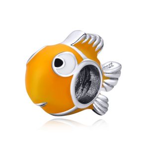 BAMOER ของแท้925เงินสเตอร์ลิงสีเหลืองเคลือบ Clownfish จี้โลหะสําหรับเดิมสร้อยข้อมือเงินกําไลข้อมือ DIY เครื่องประดับ BSC206