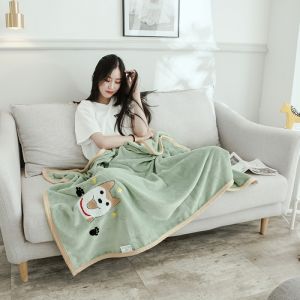Cartoon Embroidered Fleece Sofa Blanket Soft and Warm Children Nap Blanket Shawl Blanket Airplane Knee Blanket