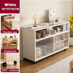 HOGO 【With Universal Wheels】Movable Wooden Storage Cabinet Kitchen Sideboard Living Room Side Table Dustproof Bedroom Bedside Storage Stand