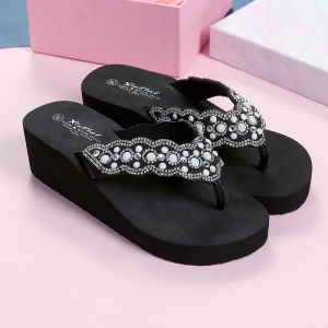 Free Shipping WomenS Summer Decorative Sandals For Outdoor Wear Fashionable Eva Wedge Flip-Flops For Beach Vacations Comfortable And Versatile