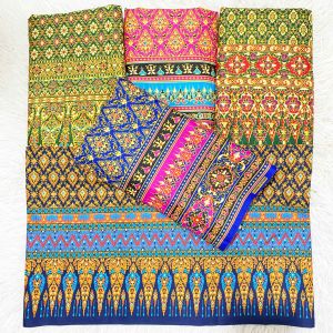 ผ้าถุงลายไทยดอกเล็ก 4 ผืน กว้าง 2เมตร ไม่มันไม่ลื่่นไม่ลงแป้ง ผ้าคัตตอล