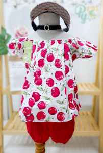 Bộ sort trái táo tay cánh tiên trễ vai dễ thương cho bé gái từ 8-20kg