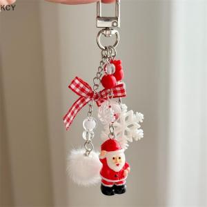 KCY พวงกุญแจรูปซานตาคลอสรูปต้นคริสต์มาสน่ารักห้อยจี้รูปโบว์ลูกปัดกระเป๋าใส่โทรศัพท์กระเป๋าเป้สะพายหลังน่ารักพวงกุญแจของขวัญ