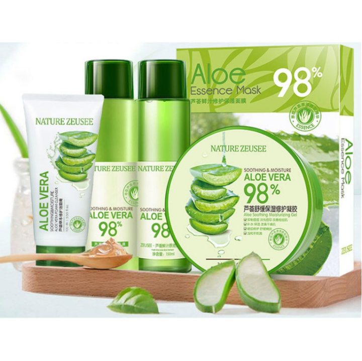 Nature Zeusee 98% Aloe Vera Skin Care 5in1 Set (Optional W/ Box)  Moisturizing 5In1 Set For Dry Skin All Types Aloe Vera Facial Mask Hmong Gel  Mask For All People - Lazada |