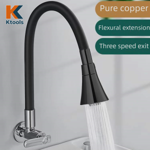 Ktools 360 Rotating Stainless Steel Kitchen Faucet with Flexible Neck and Dual Spray for Hot or Cold Water Wall Mounted