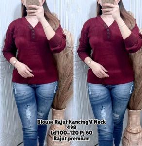 Atasan Rajut Wanita v neck kancing