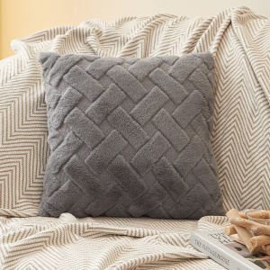Plush Throw Pillow Case Ins Check Pattern Sofa Decor Bolster Pillowcase 45x45cm Square Short Velvet Sofa Pillow Cover