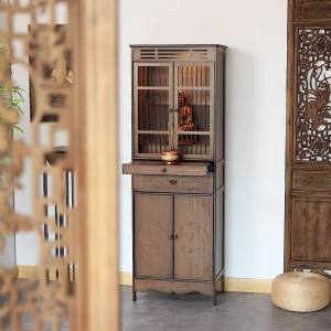 Small Buddha Cabinet Buddha Statue Altar Shrine Offering Table Household Worship Standing Cabinet with Door