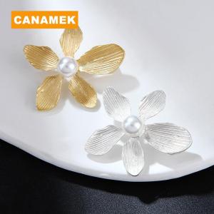 【CANAMEK】 Vintage Pearl Five-petal Flower Brooch for Women Clothing Party Lapel Pin Accessories Gift