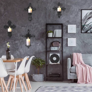 European Style Cast Iron Hollow for Cross Wall Hanging Holder Tealight Candlestick Retro Metal Stand Sconce for Home Kitchen Prayer Room Decor