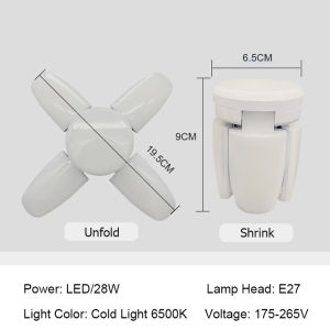 [E27] Foldable Fan Shape LED Bulb E27 Mini Leaf Lamp 220V 28W Light Bulbs White Warm White For Home Lamp Warehouse Garage Light
