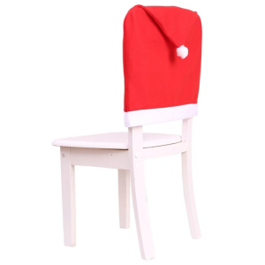 4Pcs Christmas Chair Cover Furry Christmas Dinner Chair Backrest Cover Xmas Cap Christmas Table Party Decors