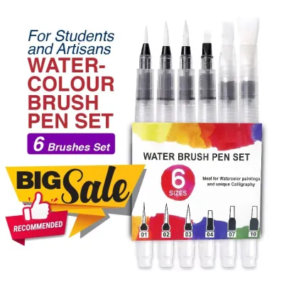 SG 6pcs Refillable Watercolour Brush Pen Set - Water Brush Pens for Art Colouring & Calligraphy