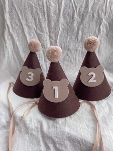 Coffee Bear Baby Birthday Hat Soft Shower Party Peaked Cap Adjustable Size with Digits Number Creative Photography Prop