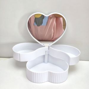 HRTHR Xoay Hộp trang sức hình trái tim Lớp kép Có gương Hộp tổ chức trang sức Đa chức năng Dung lượng lớn Hộp trưng bày trang sức Tủ quần áo