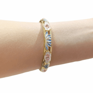 JPTD Gold Plated Enamel Floral Bangle Elegant Chinese Style Cloisonne Bangle Light Luxury Electroplating Womens Flower Bracelet Women