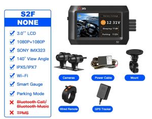 VSYS Motorcycle Dash Camera 3.0 Inch Waterproof Screen Dual 1080p Front and Rear View Support Bluetooth Mobile Assistant GPSTPMS Parking Recording  Rear Mirror Image Motorbike Recorder