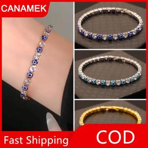 【CANAMEK】 Màu Xanh Mắt Ác Có Thể Điều Chỉnh Zircon Tennis Chuỗi Vòng Đeo Tay Cho Phụ Nữ Người Đàn Ông Đồ Trang Sức Quà Tặng