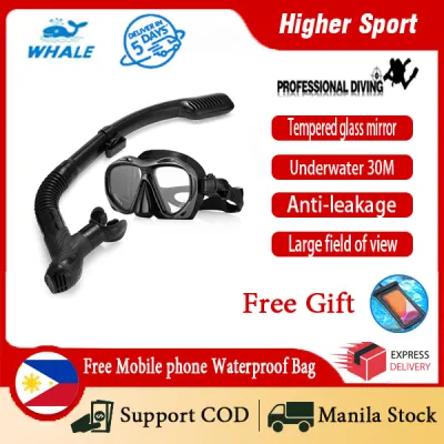 WHALE Professional Diving Water Sports Training Silicone Snorkel Glasses Set