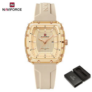 Naviforce Nữ nguyên bản Đơn Giản Đồng hồ thạch anh Silicone thoáng khí Dây Đeo Không Thấm Nước 50M Lịch Trọng Lượng Nhẹ Phụ Nữ Phụ Nữ Giản Dị Đồng hồ thời trang Nf7124