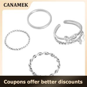 【 CANAMEK 】 3Pcs 4Pcs Hip Hop Punk Open Adjustable Rings Set Womens Ring Butterfly Metal Finger Ring