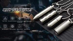 Small Pill Necklace TitaniumPill Case W/ 28" Rolo Chain Necklace Tiny Pill Fob for Men Waterproof Pill Holder Emergency Aspirin & Nitro Pill Container Christmas Gifts Stocking Stuffers