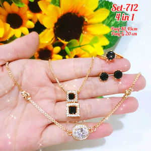 SET PERHIASAN KALUNG MOTIF PERMATA WARNA AKSESORIS WANITA 4 IN 1/SET-706/SET-712
