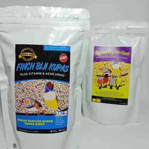 PAKAN BURUNG FINCH ALL Varian Paket HEMAT-2 PAKAN Bijian TANPA KULIT 450Gr & EGGFOOD DRY 250Gr