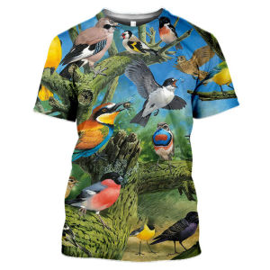 [Local Stock] VCC Colorful Animal Parrot T-shirt Mens Clothing Round Neck T Shirts 3D Printed Funny Birds Hip Hop Harajuku Popular Printed Tops