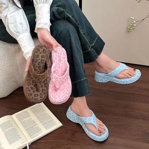 Summer Leopard Flip Flops Women Slippers Fashion Platform Wedges Heeled Slides Ladies Elegant Street Style Shoes Pantuflas Mujer