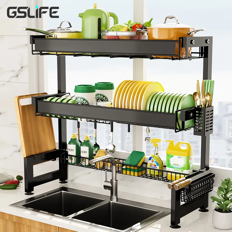 GSlife 62/92/102cm Dish Rack Organizer Stainless Steel Over Sink
