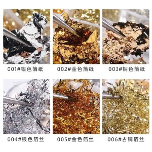 6 Grid Nail Paper Foil Gold Silver Bronze | Nail Art Foil