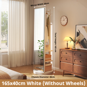 Wooden Rotating Full-Length Dressing Mirror with Storage Shelves Coat Rack & Hooks | Bedroom & Entryway Wardrobe Organizer