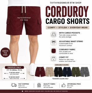 Men’s Corduroy Cargo Shorts with 2 pockets freesize random colors