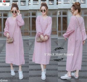 V NECK MAXI SQUARE 719 BAHAN KATUN MIDI REALPICT FIT TO L