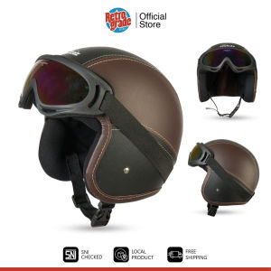 Retrogade Helmet Helm Bogo Anak Retro Kacamata Polos Usia 2-6 Tahun Coklat Hitam
